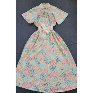 Vintage 60s 70s Mod‎ Multicolor Maxi Dress Floral Lace Tie Waist Zip House M